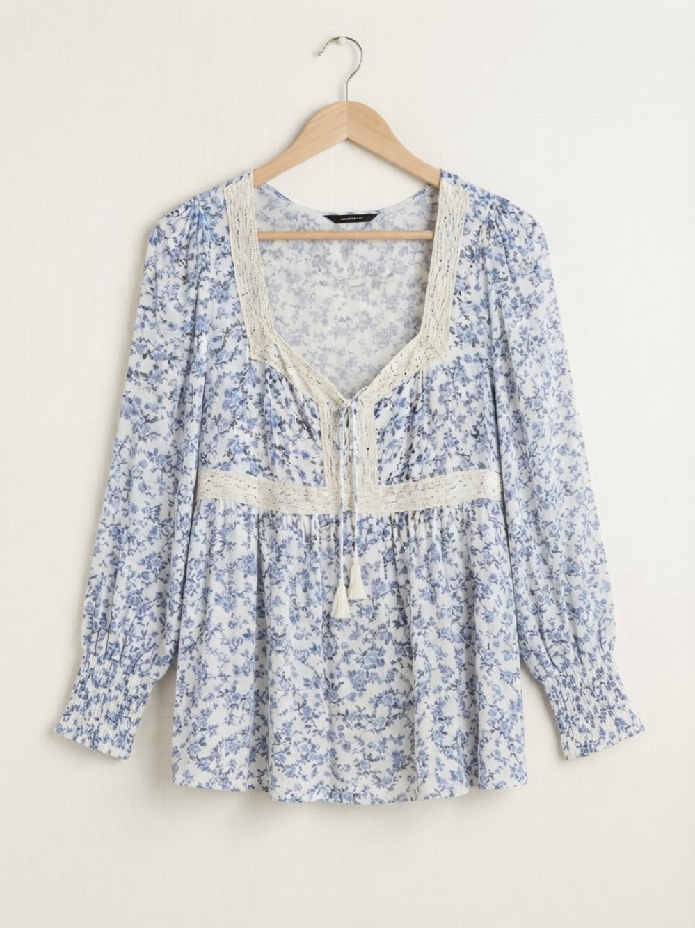 torrid Light Blue Floral Lace-Trim Peasant Blouse